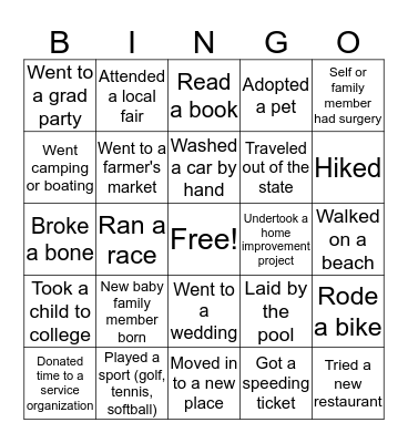 SUMMER BINGO Card