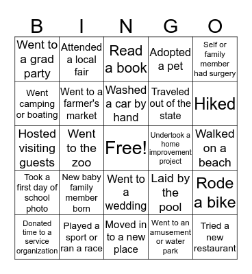 SUMMER BINGO Card