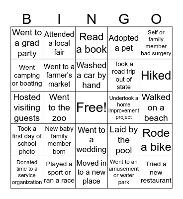 SUMMER BINGO Card