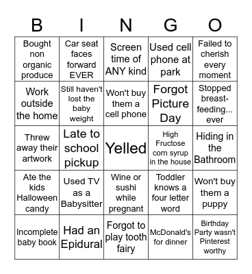 Mom Guilt Bingo Card