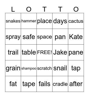 Long and Short A Lotto Bingo Card