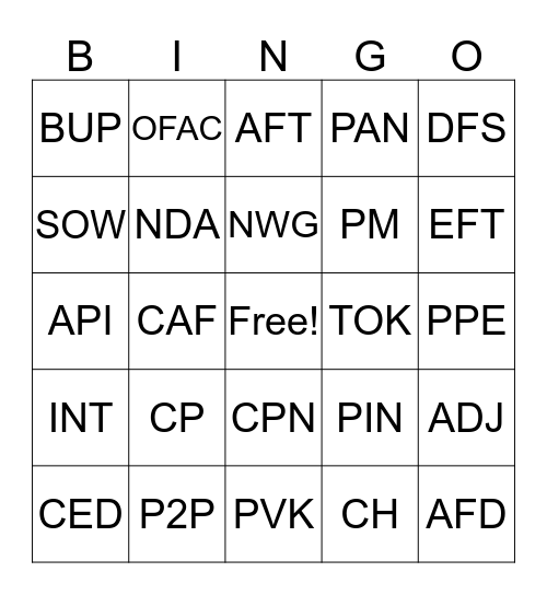 BINGOLINGO Bingo Card