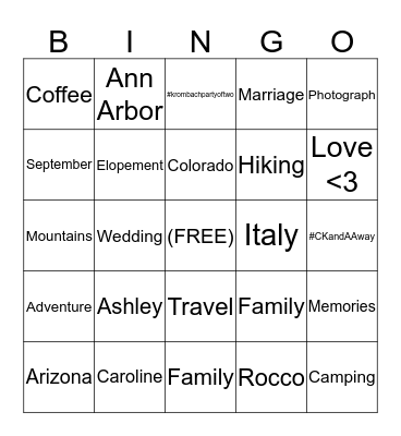 Congratulations Ashley & Caroline! Bingo Card