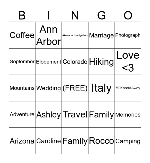 Congratulations Ashley & Caroline! Bingo Card