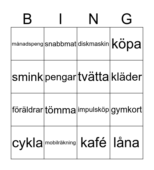 KOLL PÅ PENGAR Bingo Card