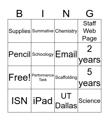 Curriculum Night Bingo Card