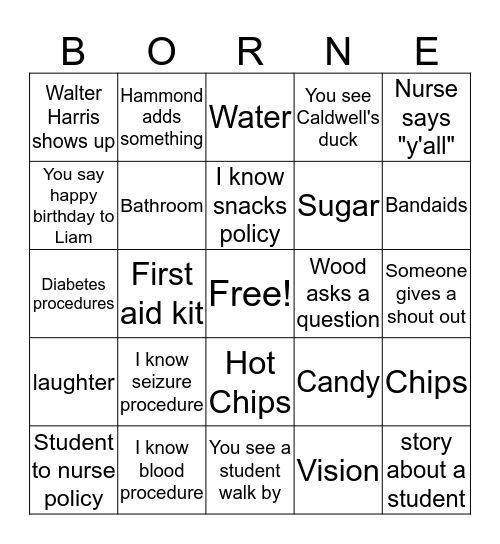 Borne's Bingo Card