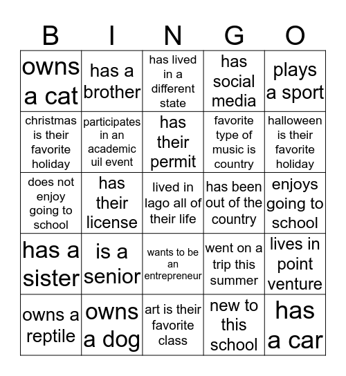 Who We Are Bingo Card