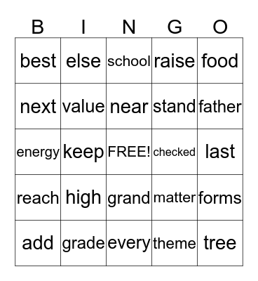 Untitled Bingo Card