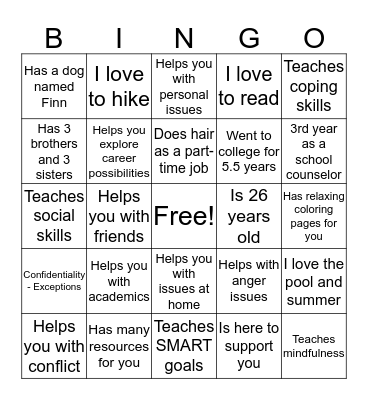 Counselor Bingo Card