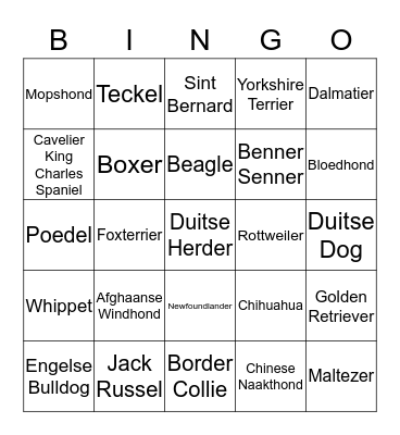 Hondenrassenbingo Card