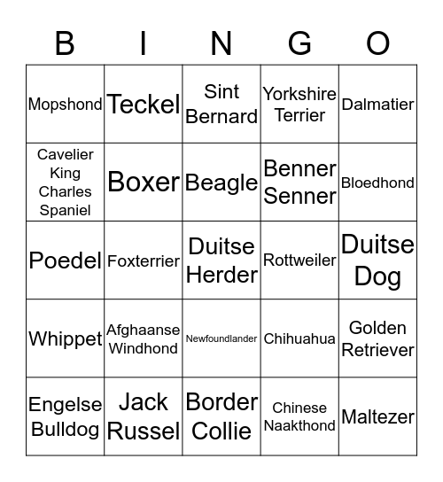 Hondenrassenbingo Card