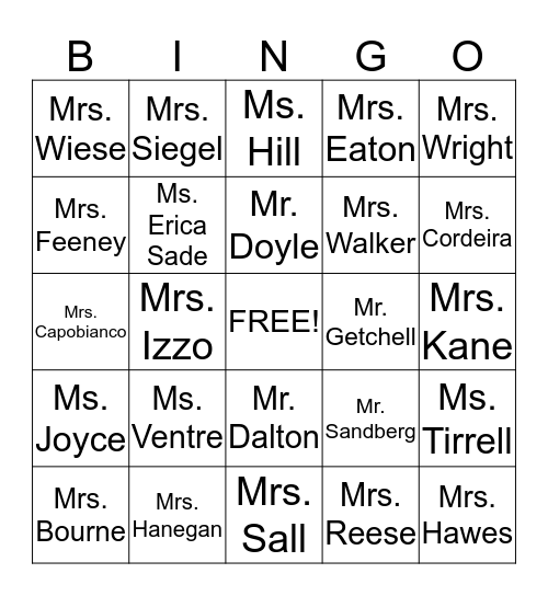 Parkview Teacher Bingo Card