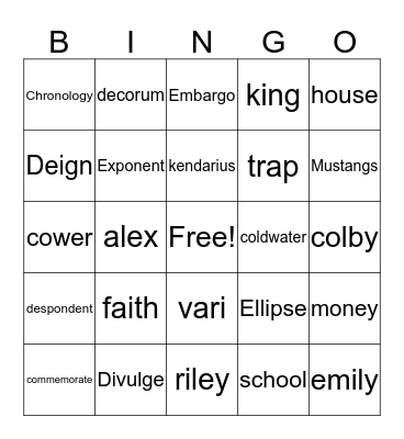 Kendarius jackson bingo  Bingo Card