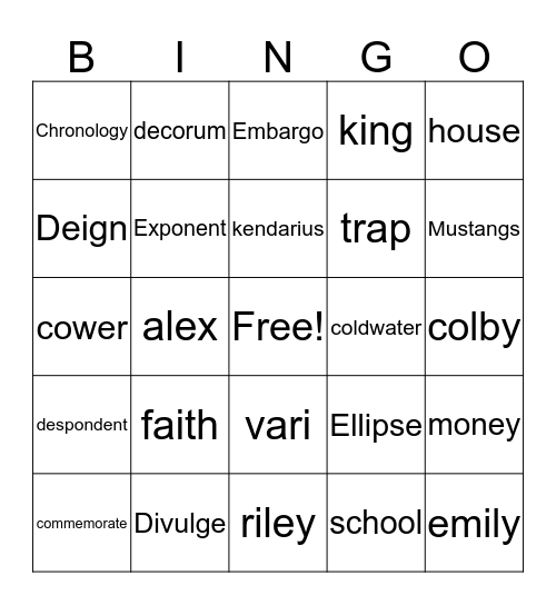 Kendarius jackson bingo  Bingo Card