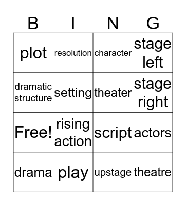 Theatre A Unit One Vocab Bingo Card