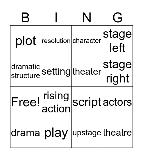 Theatre A Unit One Vocab Bingo Card