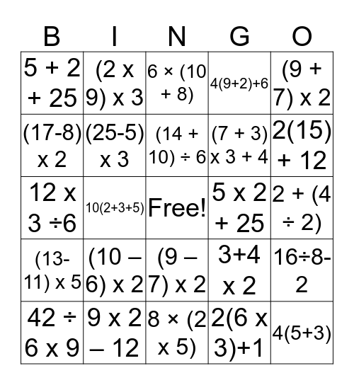 Expressions BINGO Card