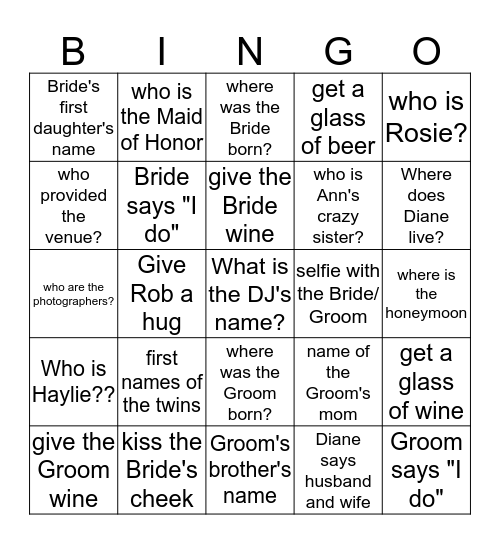 Wedding Day Bingo/Scavenger Hunt! Bingo Card