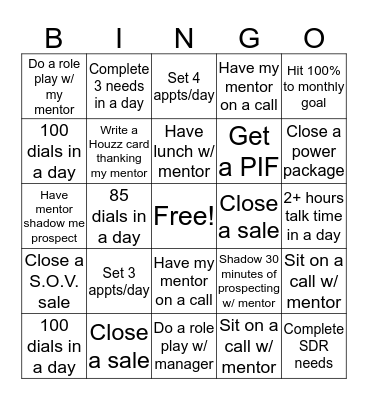 September Ramp Bingo - Mentee Version Bingo Card
