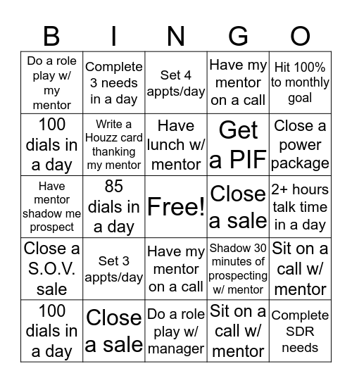 September Ramp Bingo - Mentee Version Bingo Card
