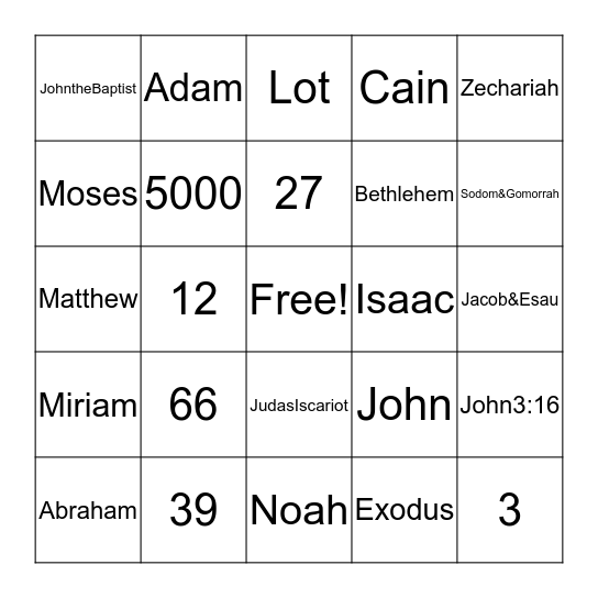 Bible Trivia Bingo Card