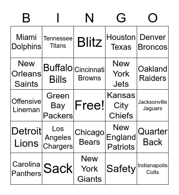 Football Bingo Card