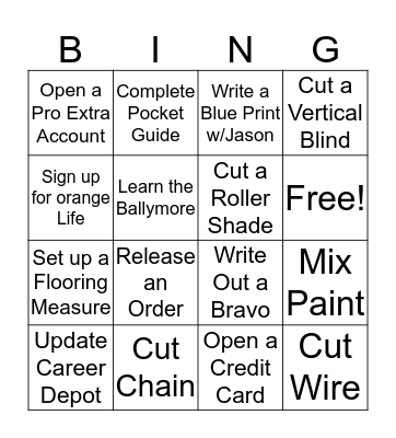 Home Depot Bingo Card