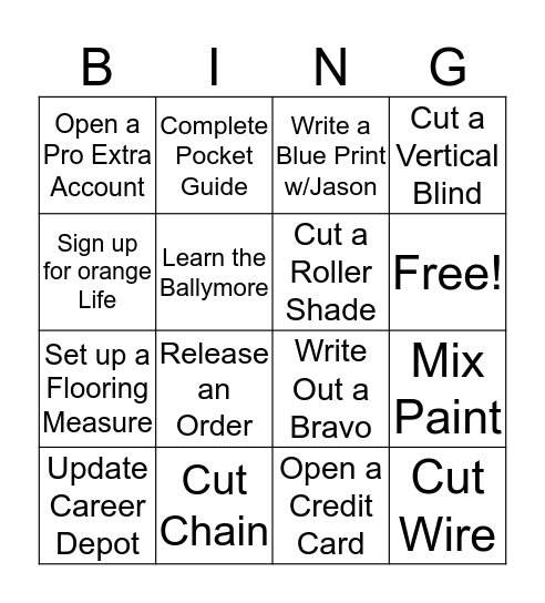 Home Depot Bingo Card