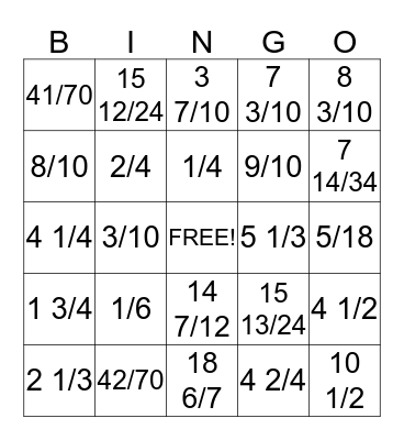 Bingo: fraction fun Bingo Card