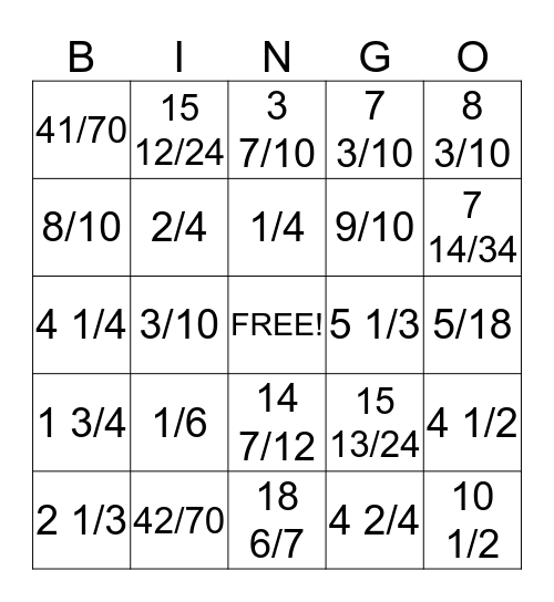 Bingo: fraction fun Bingo Card