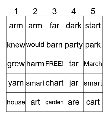 Treasures Unit 5 Week 2 (ar and sight words) Bingo Card