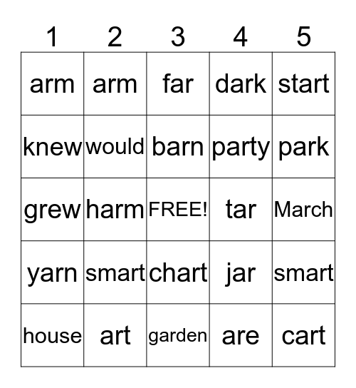 Treasures Unit 5 Week 2 (ar and sight words) Bingo Card