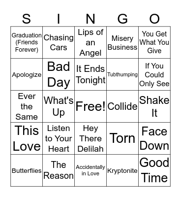 One Hit Wonders Bingo Card