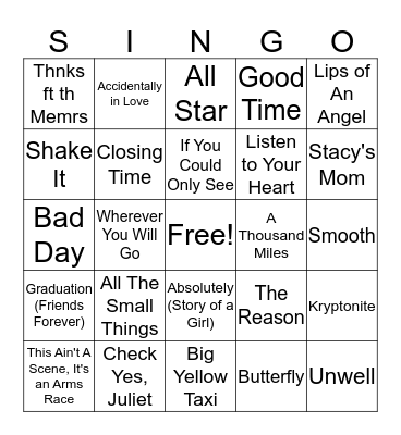 One Hit Wonders Bingo Card
