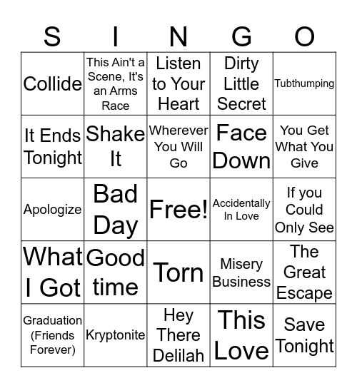 One Hit Wonders Bingo Card