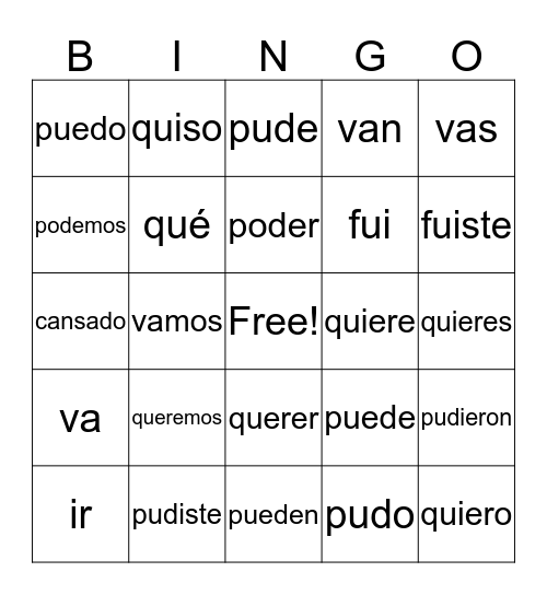 19-20 Español 2 Week 2 Bingo Card