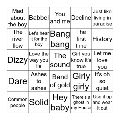 Gary's music bingo Card