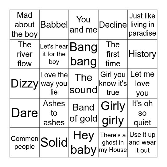 Gary's music bingo Card