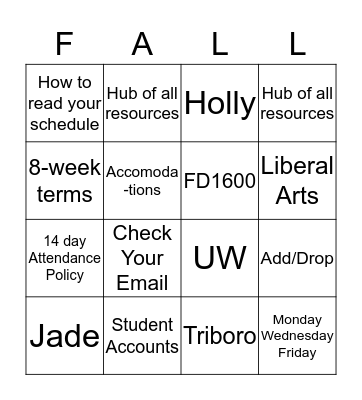 ORIENTATION Bingo Card