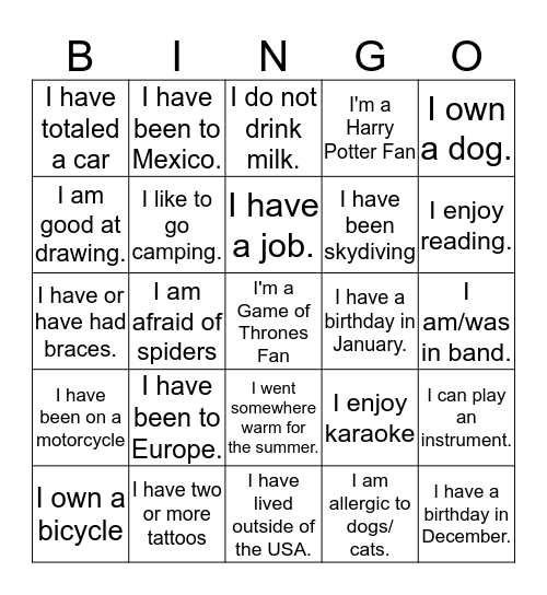 Ice-Breaker Bingo Card