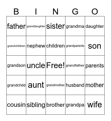 FAMILY Bingo Card