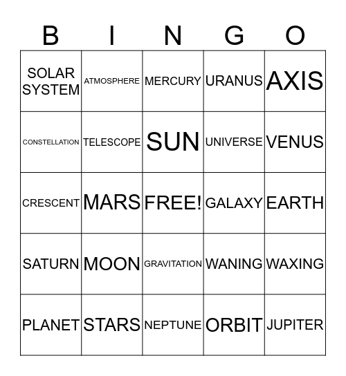 OUT OF THIS WORLD! Bingo Card