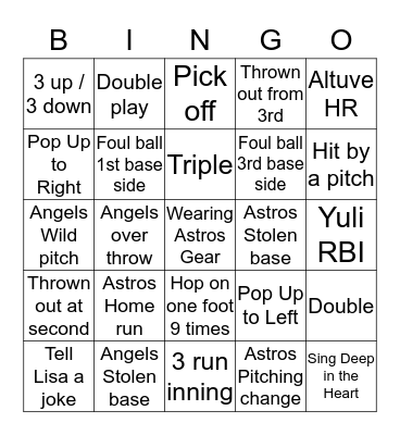 ASTROS BASEBALL BINGO Card