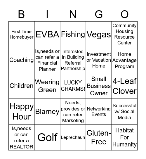 Summit Mortgage & EVBA Bingo Card