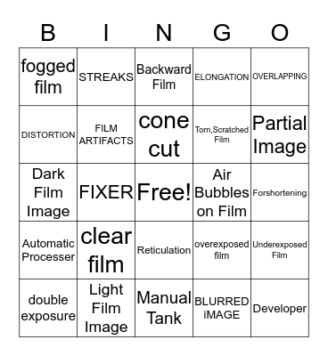 RADIOGRAPHY I Bingo Card