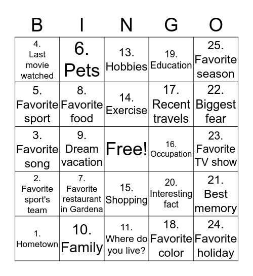 Untitled Bingo Card