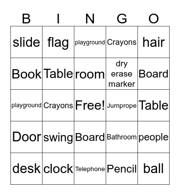 Things found in our classroom or school Bingo Card