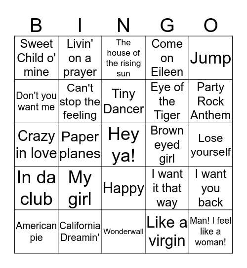 Hits of all time  Bingo Card