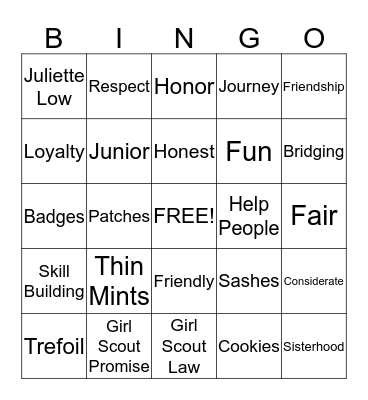 Girl Scout Bingo Card